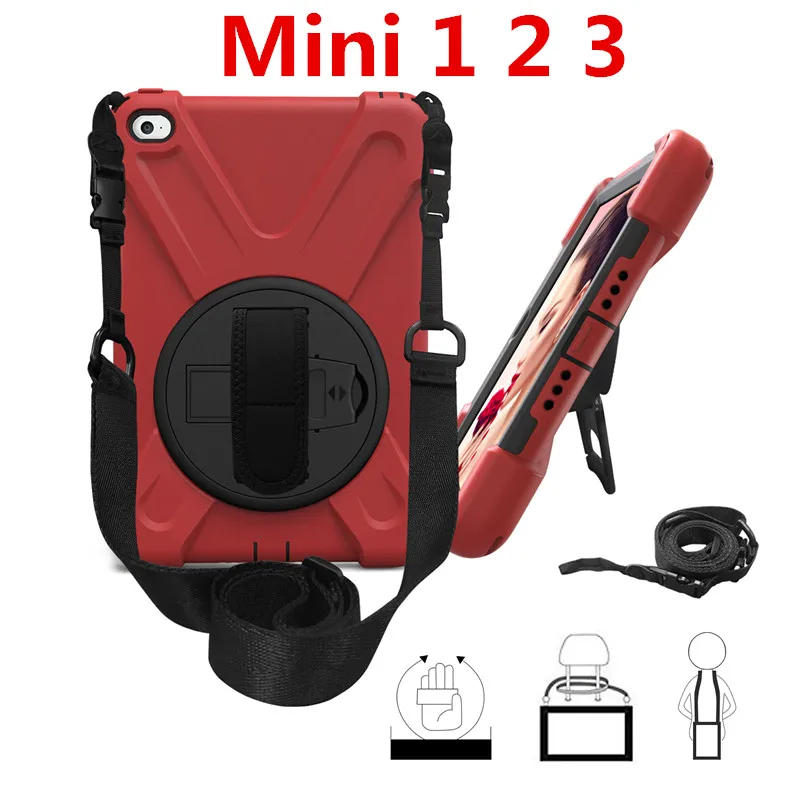 mini 3 red Противоударный чехол для ipad mini 1 2 3 4 детей/ipad mini 5 чехол с подставкой и ремешком на руку силиконовый безопасный Чехол для детей+ подарок - Цвет: mini 3 red