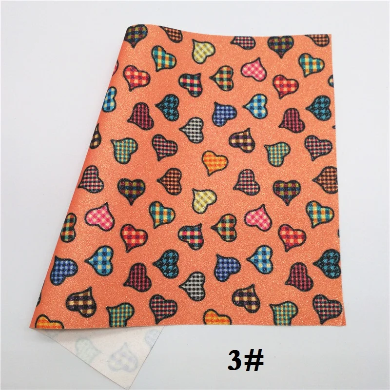 3 Glitterwishcome 21X29 см A4 размер сердца блеск с принтом ткань, синтетическая кожа листы винил для бантов, GM427B - Цвет: 3
