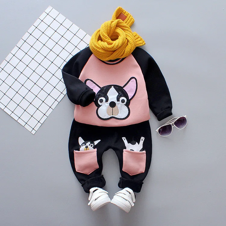 

2019 Winter Small CHILDREN'S Baby Korean-style plus Velvet Cartoon Puppy Set Girls' Sweater Long-sleeved Coat