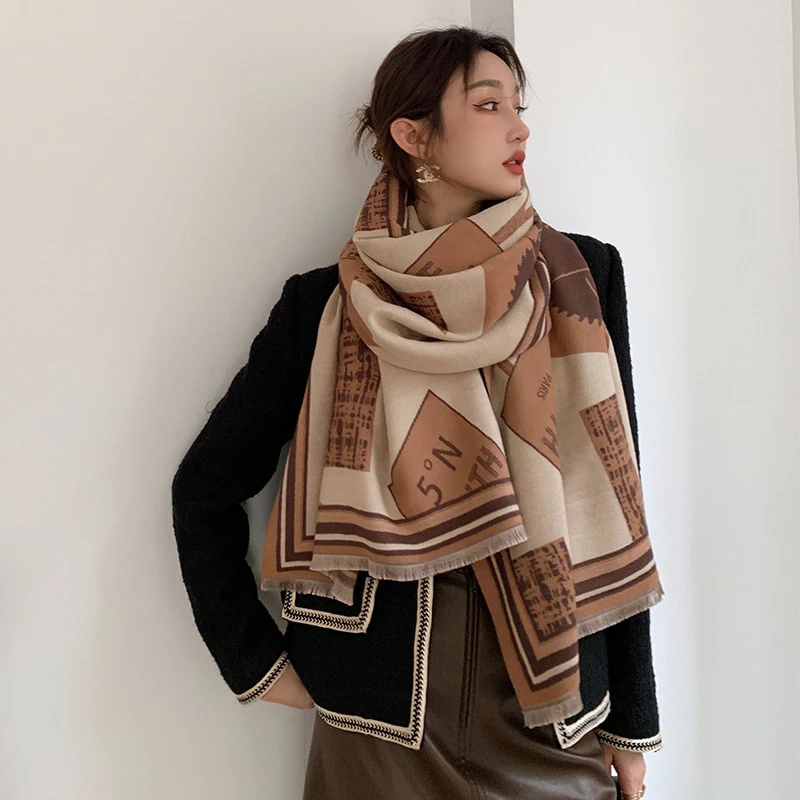 Bufanda Cachemira de imitación para mujer, nueva bufanda con estampado geométrico en invierno, Retro europeo y americano, de longitud media| de mujer| - AliExpress