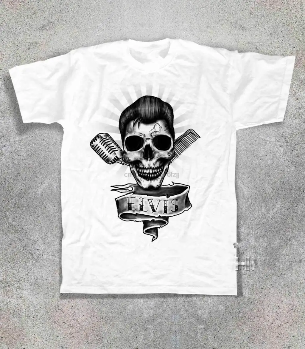 T-shirt Elvis Presley Skull Rock and Roll Memphis Souspicious Mind |