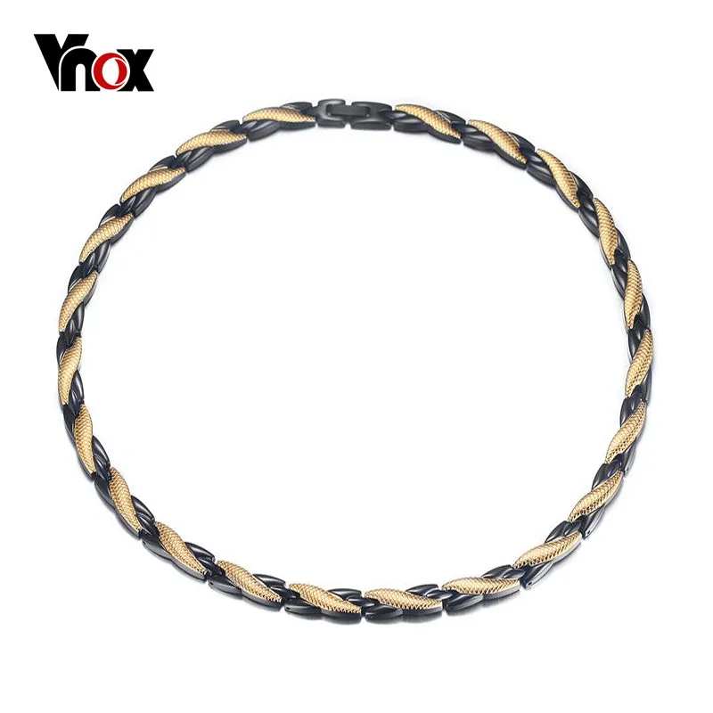 black and gold Vnox 19 дюймов энергии Исцеление магнитное ожерелье магнит из Германия инфракрасный камень мужские ювелирные изделия черное золото - Окраска металла: black and gold