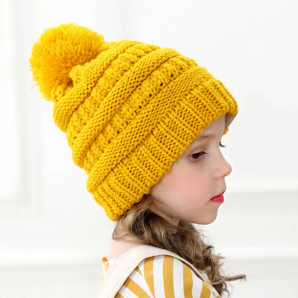 Зимние теплые вязаные шапки с милыми помпонами для мальчиков и девочек; Детские шапочки Skullies Beanies; 11 цветов