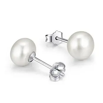 

Sterling silver earrings with pearl button 6mm White
