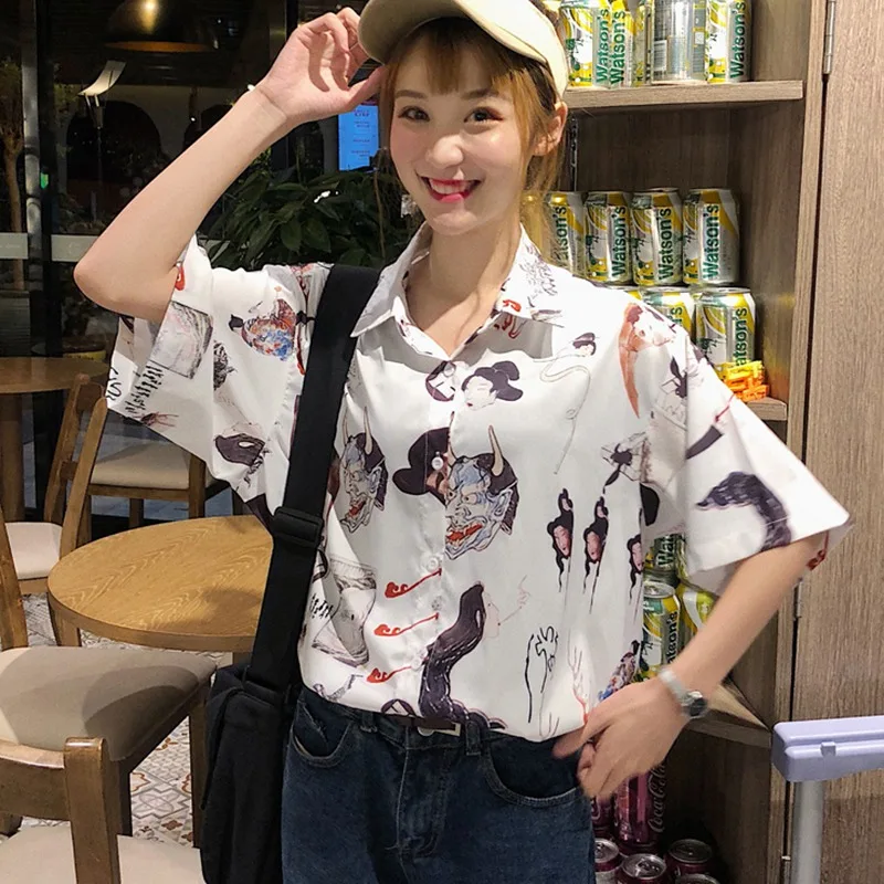 Harajuku женская блузка в стиле панк повседневные свободные блузки с коротким рукавом топы женские корейский стиль Blusas Mujer De Moda