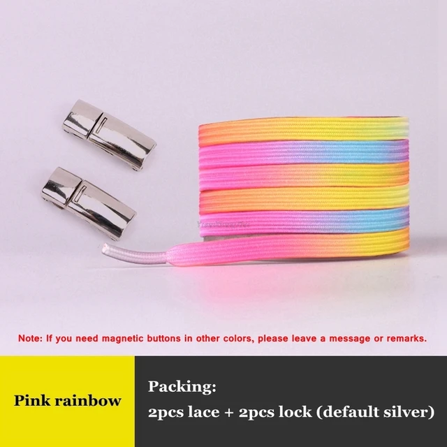 New Rainbow Magnetic Lock Shoelaces Elastic No tie Shoe laces Sneakers Shoelace Kids Adult Lazy Laces One Size Fits All Shoes Pink rainbow