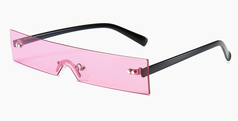 black with pink Kachawoo, маленькие прямоугольные солнцезащитные очки без оправы, цельные, желтые, красные, Винтажные Солнцезащитные очки для мужчин, квадратные, женские, вечерние, подарочные товары - Цвет линз: black with pink