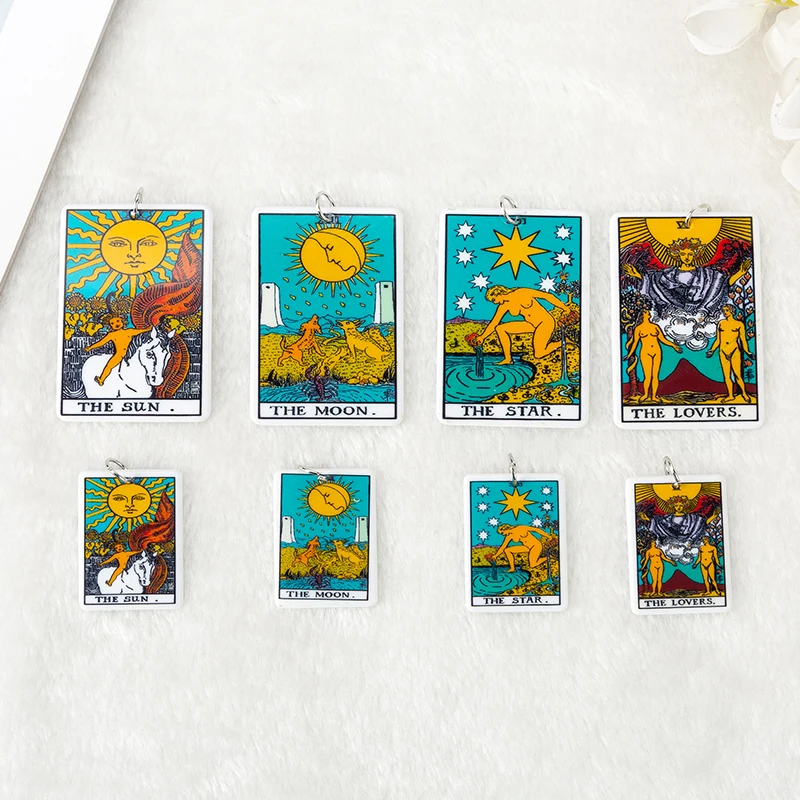 

10Pcs Small Size 34*25 MM Tarot Card Game Magical Divination Charms Resin Sun Moon DIY Accessory Necklace Pendant