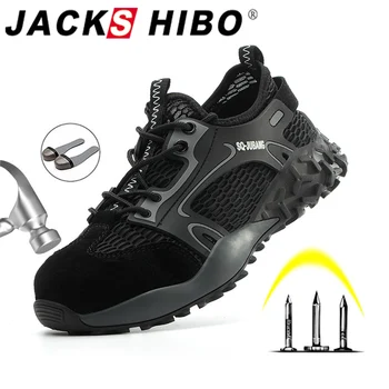 

JACKSHIBO Breathable Safety Work Shoes Boots For Men Anti-Smashing Steel Toe Cap Shoes Indestructible Safety Boots Work Sneakers
