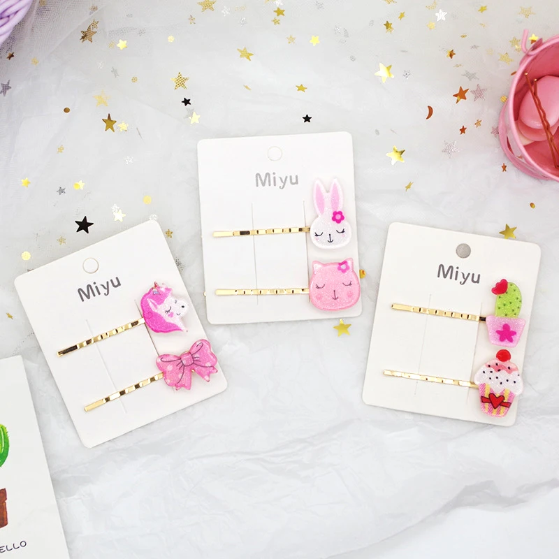 

2Pcs/set Cute Acrylic Barrettes Cartoon Animals Hair Clips Rabbit Unicorn Cactus Hair Pins Women Hair Accessories Headwear Set