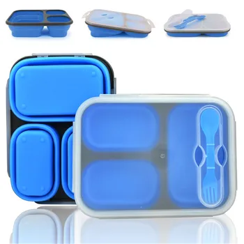 

3 Cells Silicone Collapsible Portable Lunch Box Kitchen Bento Boxes Folding Food Storage Container Bowl Eco-Friendly Lunchbox
