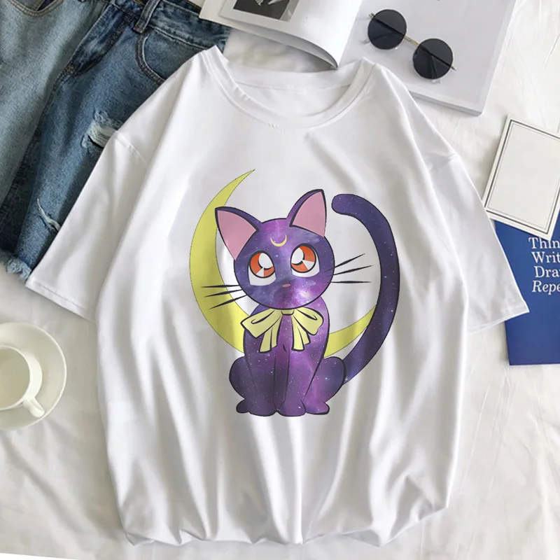 Sailor Moon Cat Футболка женская летняя Kawaii стильная одежда Harajuku футболка Ulzzang Повседневная футболка с коротким рукавом женская футболка - Цвет: 2863