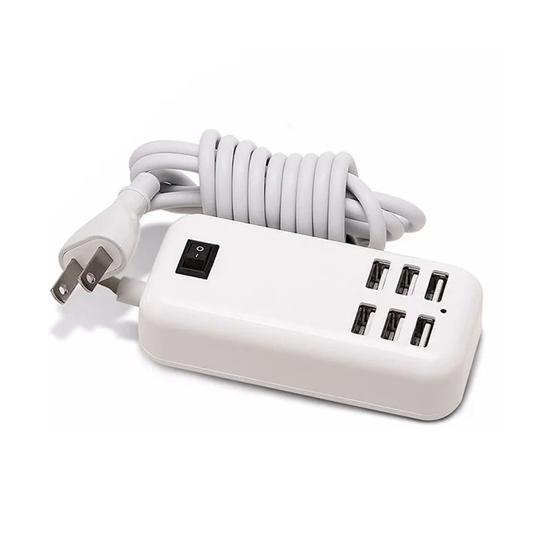 20W USB Charger Power Adapter 6-Port USB Phone Charging Station Fast Charging Socket 1.5M Cable EU US Plug for phone Tablet