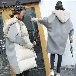 2019 зимние толстые контрастные цвета женские парки Harajuku Длинные Стильные женские пальто