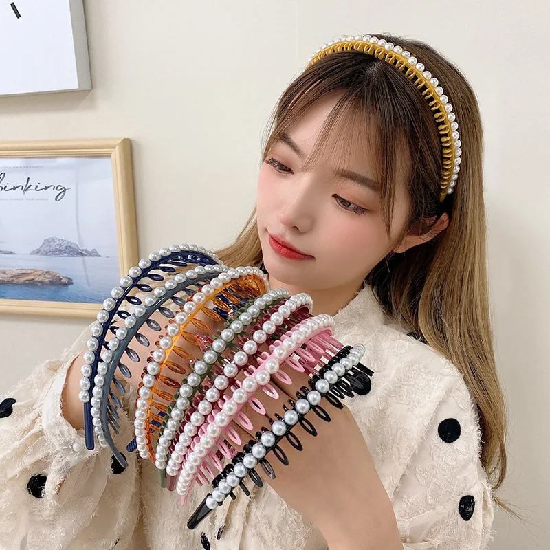 Fashion Teeth Comb Hair Hoop Pearl Acrylic Hairpin Hair Clip Comfy Non-slip Hair Bands For Women Girls Hair Accessories