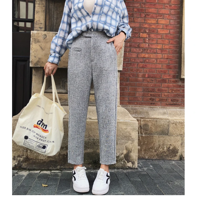 pantalones mujer cintura alta, рубашки, брюки-карго, Женские повседневные длинные штаны на пуговицах, 2116 50