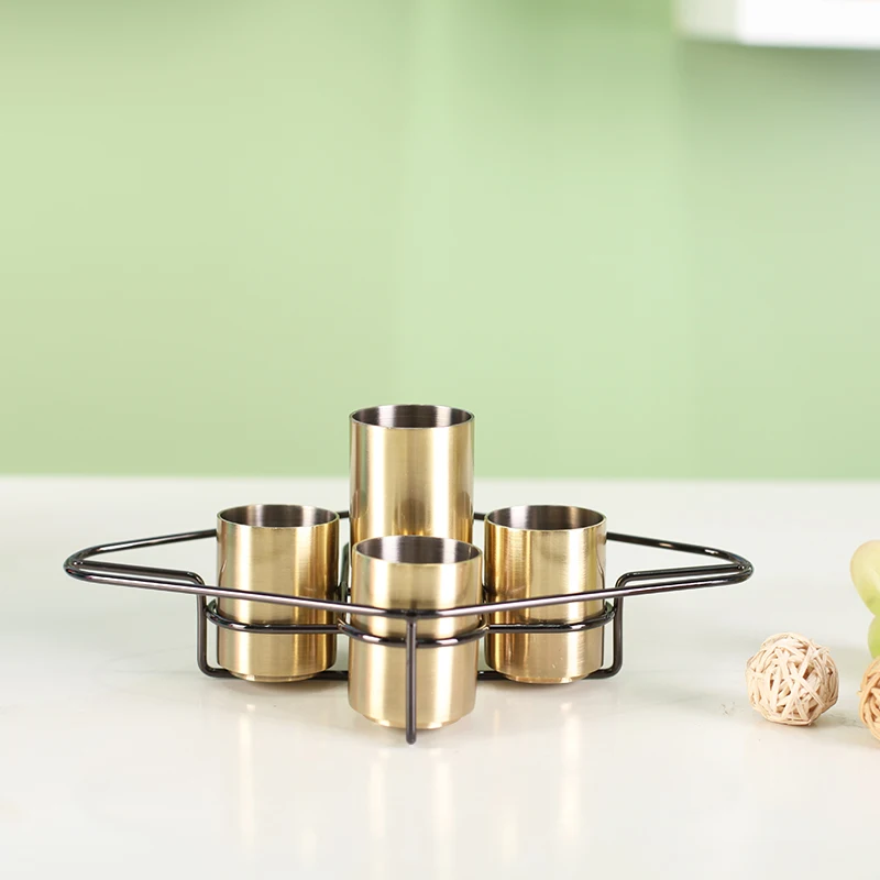 Bar double wine measuring cup with bracket 4pieces stainless steel jiggers set
