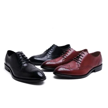 

Men's Leather Shoes Lace-up Flower Head Pure Leather Men Shoes Work Wear Fashionable Wedding Shoes Genuine Leather