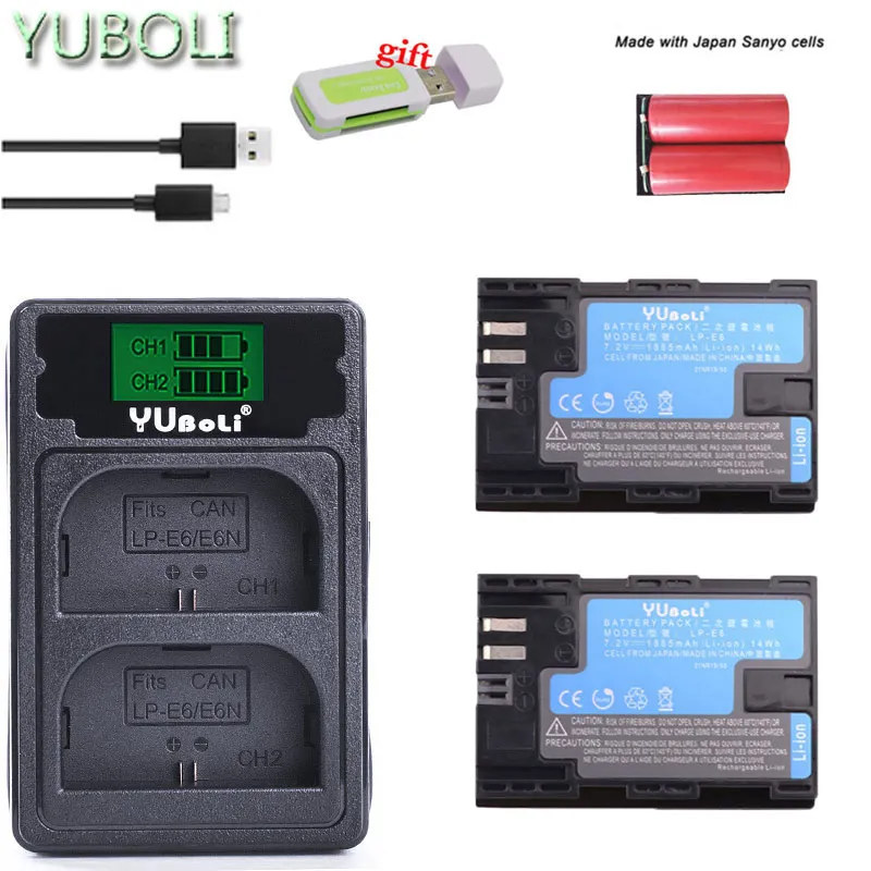 charger and 2battery Bateria LPE6 LP-E6 LP E6 LP E6N батарея Япония ячейки+ двойное зарядное устройство для Canon LP-E6, LP-E6N, EOS 80D, 6D, 7D, 70D, 60D, 5Ds, 5D Mark - Цвет: charger and 2battery