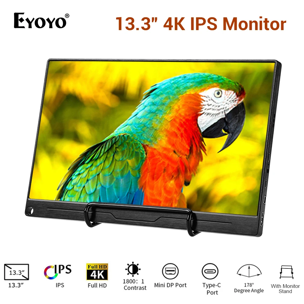 

13.3" 4K Portable Monitor FHD 3840 x 2160 IPS Type-C LCD Monitor with HDMI Input Type-C Built-in Speaker Display Gaming Monitor