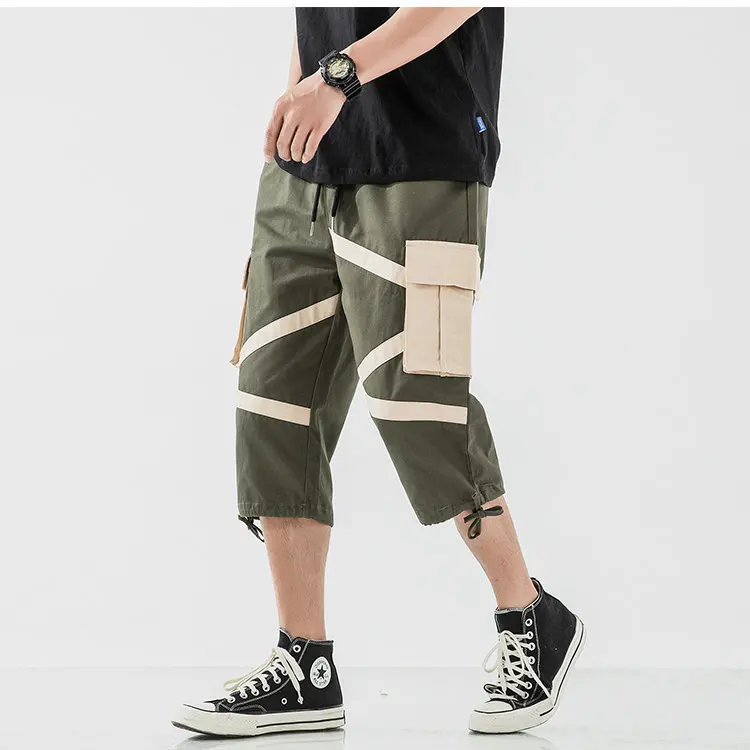Harajuku Western Style Men Pockets Harem Pants Nice Hip Hop Streetwear Casual Calf-Length Pants Loose Mens Cropped Short Pants