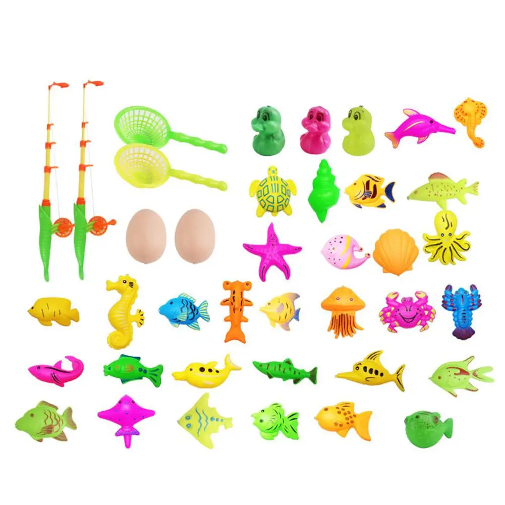 39 sets Забавные магнитные игрушки для рыбалки игровой набор для детей для ванны время бассейн вечерние с полюсом стержень Сеть пластиковый поплавок рыбы - Цвет: 39 sets