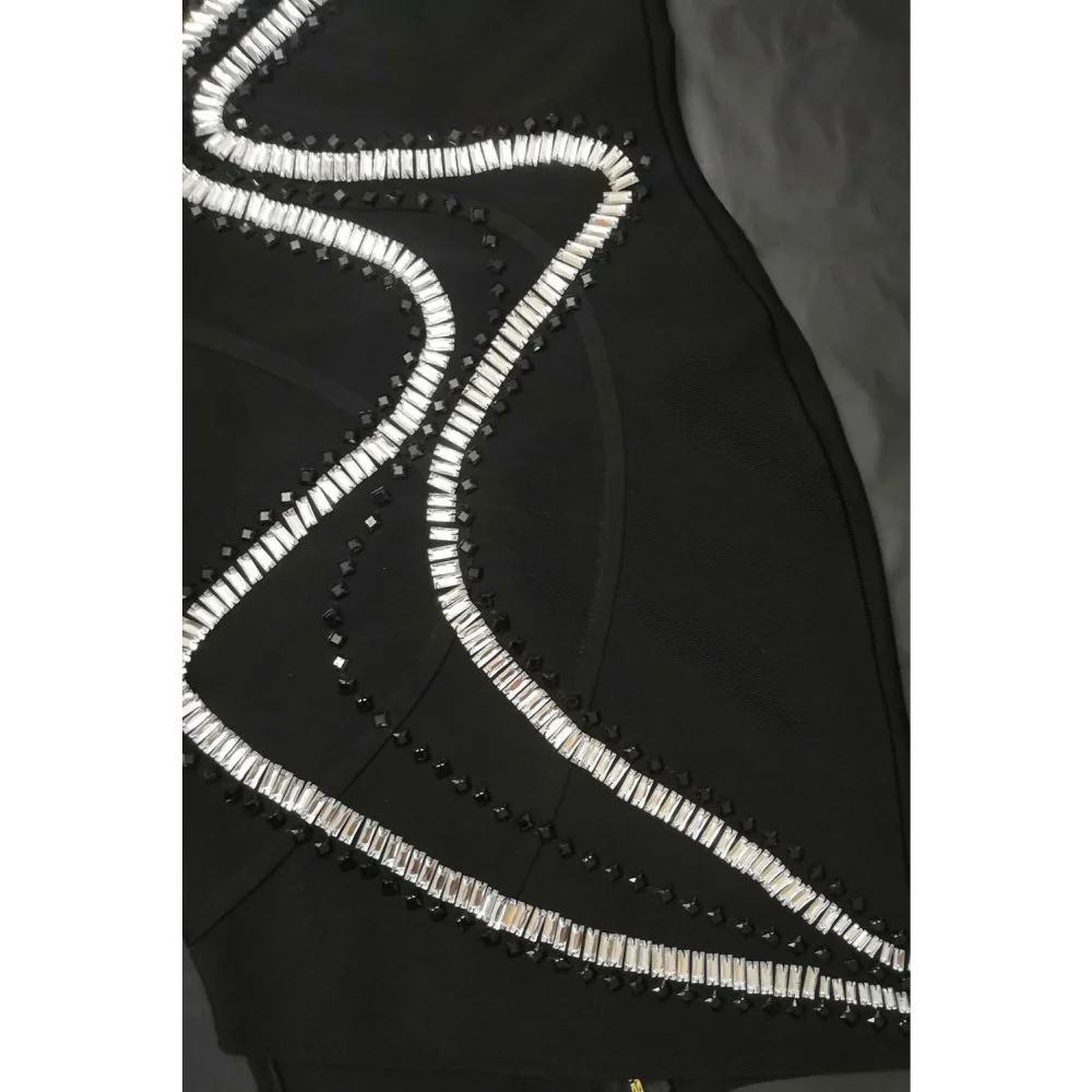 Sexyboutique Новое Женское Бандажное платье на одно плечо черное с бисером сексуальное Клубное платье Мини вечернее платье в стиле знаменитостей ручной работы