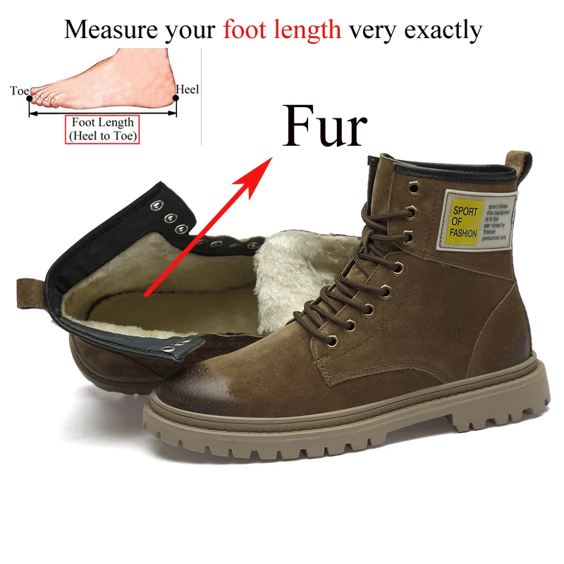 Khaki-1(fur) Мужские зимние ботинки из натуральной кожи; мужские повседневные ботинки из свиной кожи на шнуровке; botas hombre Cuero Masculina Invierno Bottes Homme Cuir - Цвет: Khaki-1(fur)
