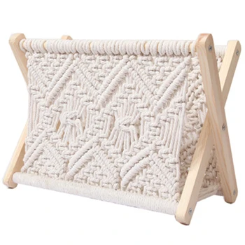 

Macrame Azine Rack Small Azine Holder Storage Basket Standing Rack for Books, Newspapers, Notebook