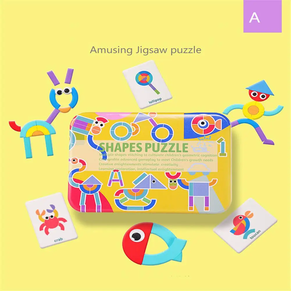 Kuulee трехмерная головоломка деревянная головоломка Tangram головоломка геометрическая форма обучающая игрушка для детей железная коробка