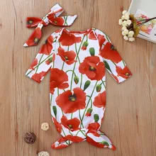 Комплект из 2 предметов для новорожденных; детское одеяло для пеленания с цветочным принтом; комплект для сна: накидка+ повязка на голову; детское одеяло для пеленания с цветочным принтом; одежда для сна