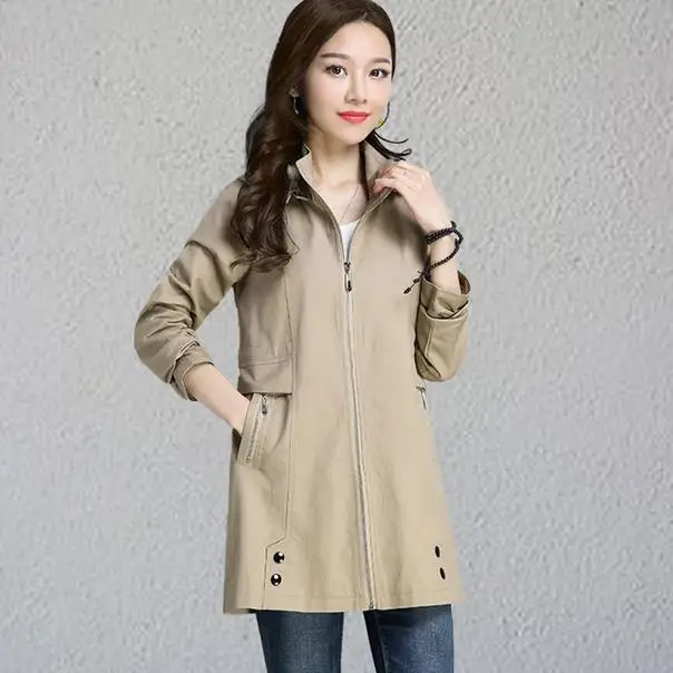 Тренчкот женский 2020 осенние свободные ветровки женские одноцветные с капюшоном