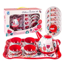 Jeu de théière en étain pour enfants, ensemble de jouets de cuisine pour fête de thé, tasse à thé, nourriture