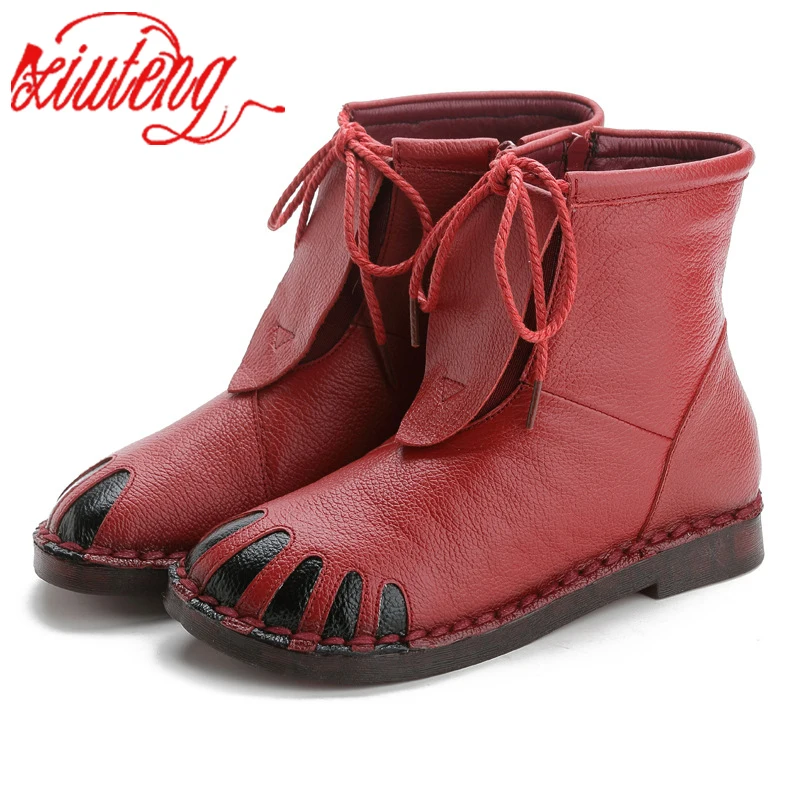Xiuteng/женские ботинки из натуральной кожи; коллекция года; зимние женские ботинки из натуральной кожи; большие размеры 42; теплые ботинки для мамы; подарок