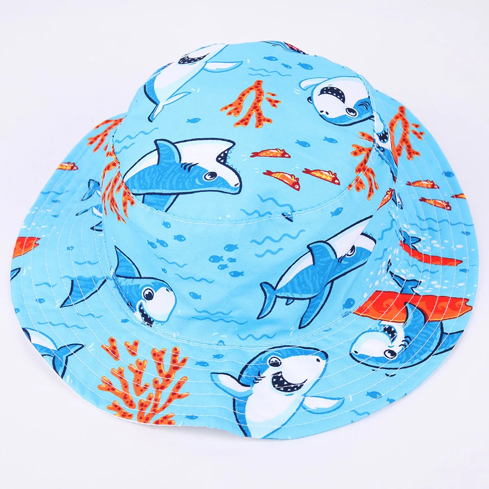 

Children's sun hat summer boys' sun hat basin hat breathable fisherman's hat shark coral