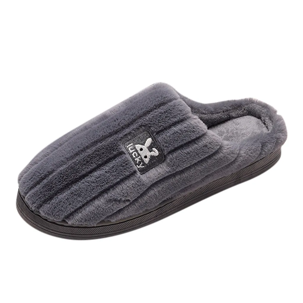 Winter Warm Large Size Mens Women's Couples Rabbit Non-slip Floor Home Flock Cover Toe Slippers Bedroom Shoes sapato masculino - Цвет: Dark Gray