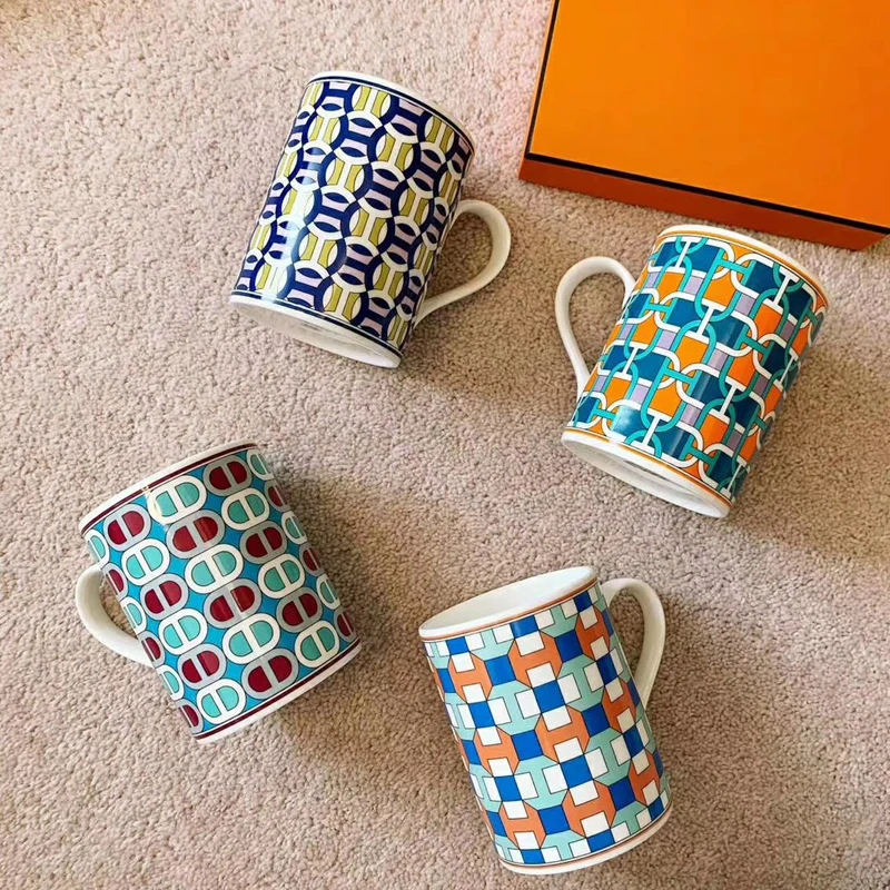 Personalized Porcelain Coffee Mug Geometry Pattern Ceramic Tea Cup Travel Europe Kitchen Home Decor Luxury Wedding Birthday Gift | Дом и сад