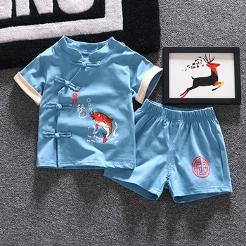

SUMMER Chinese Traditional StyleShort Sleeve T-shirt Short Pants Breeches Coordinates 95% Cotton BOY GIRL 1-7 Yrs Old