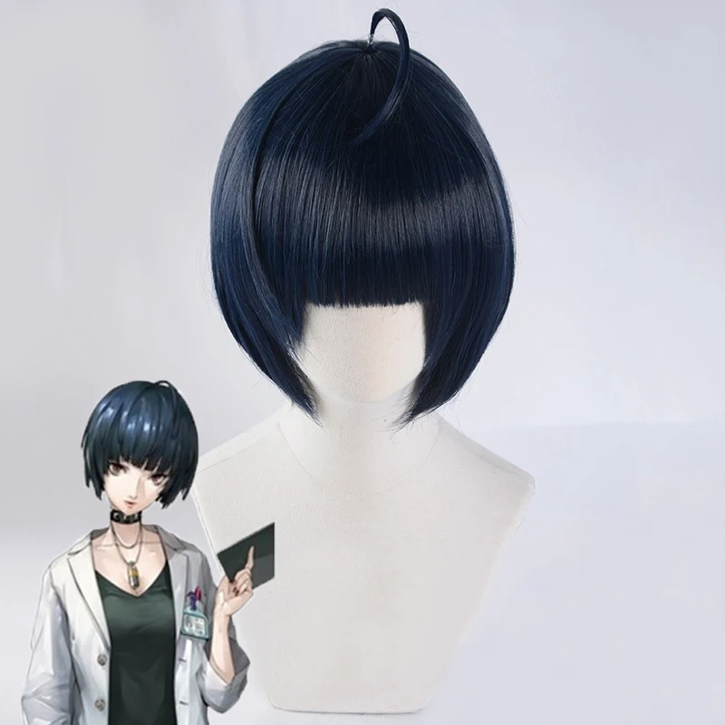 

High Quality P5 Persona 5 Tae Takemi Short Blue Black Mixed Heat Resistant Hair Cosplay Costume Wig + Wig Cap
