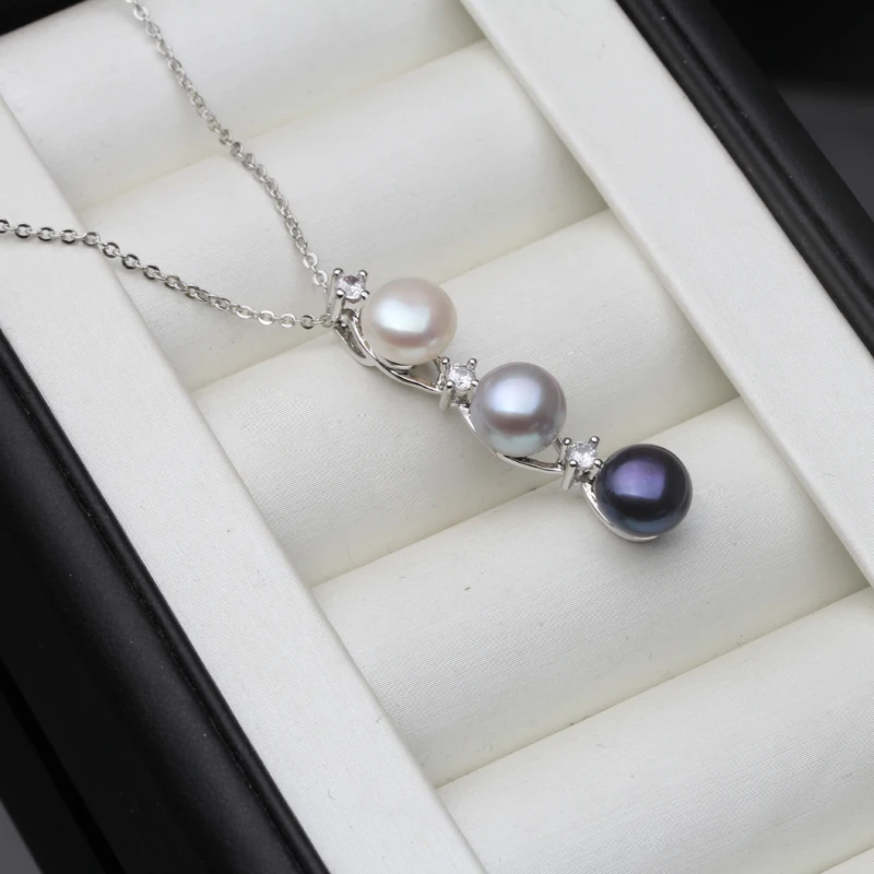 White Freshwater Pearl Pendant Necklace For Women,Real Natural Pearl 925 Silver Chain Necklace Pendant Fine Jewelry