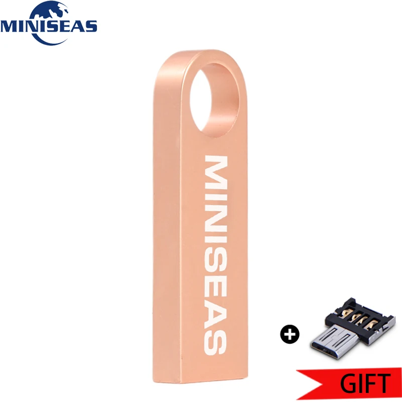 pink with adapter Miniseas водонепроницаемый металлический USB флэш-накопитель 32 Гб 64 Гб Флешка 16 ГБ флеш-накопитель 8 ГБ 4 ГБ Кле U диск памяти USB флешка - Цвет: pink with adapter