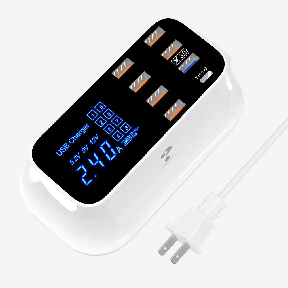 

Multi-Port USB Charging Station-Hub Universal Compatibility iOS&Android Devices Fast Desktop Charger QC 3.0 USB