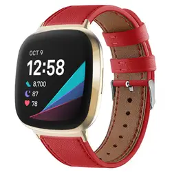 Classic Double-Sided Cowhide Leather Strap - fitbit sense (Red)