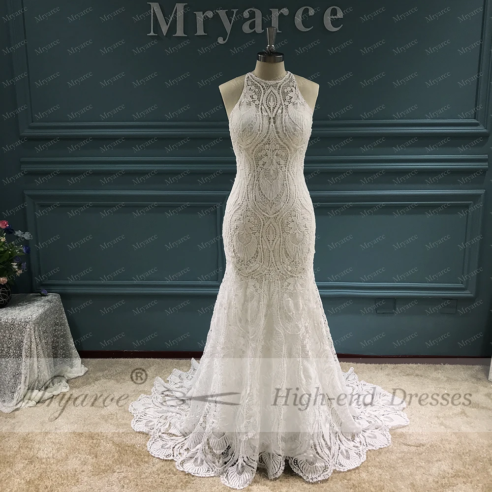 Mryarce 2020 Elegant Bohemian Wedding Dress Luxury Lace Open Back Boho Chic Bridal Gowns (4)