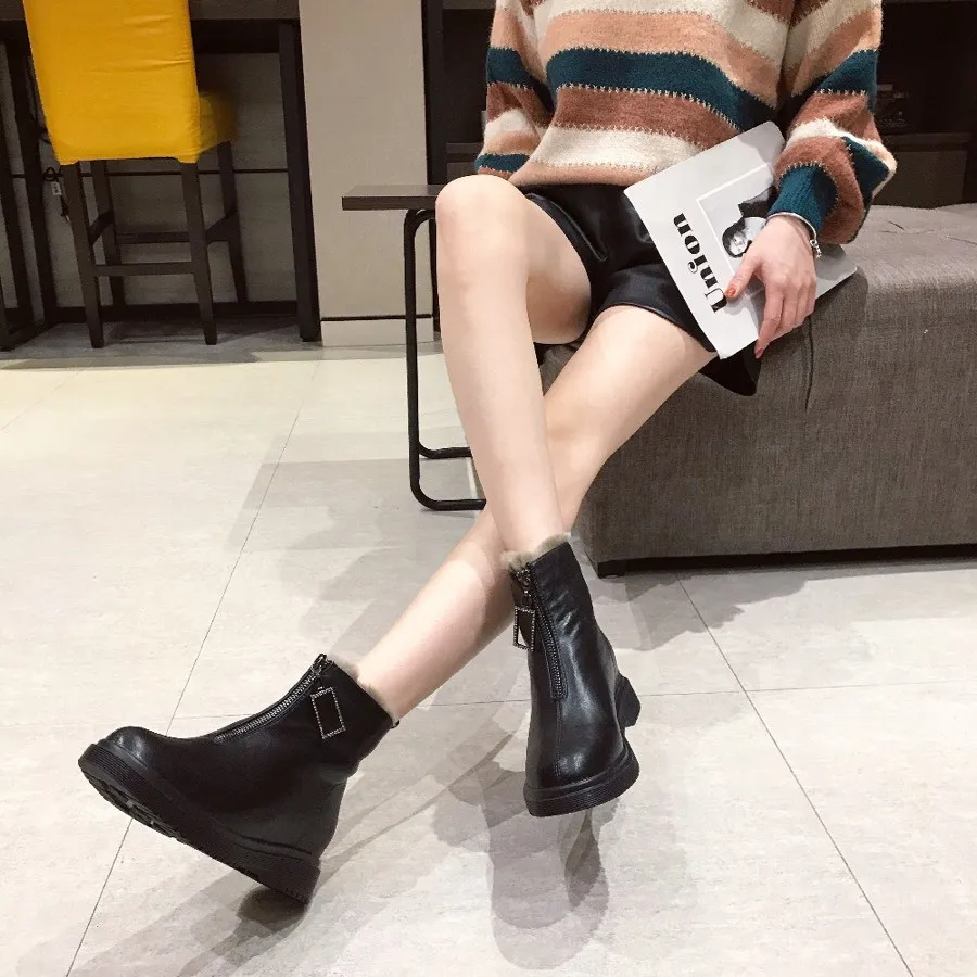 

2019 Winter New Style Korean-style Fashion Zipper Martin Boots Trend Short Boots Soft Leather Versatile WOMEN'S Shoes Fashion Wo