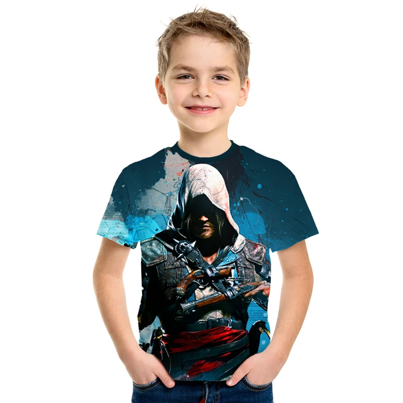 Лето г. Новая Готическая футболка с 3d принтом Assassin Creed, Детская футболка на заказ одежда в стиле хип-хоп, аниме футболка для мальчиков и девочек топы с рисунками