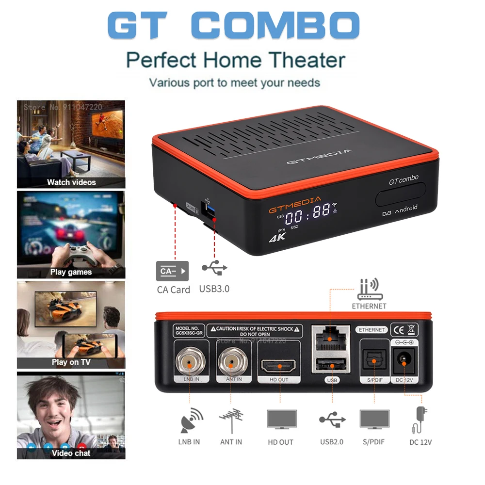 Receptor de Satélite Caixa de tv 2g + 16g Gtmedia Gtcombo 8 Ultra hd Inteligente Android 9.0 Dvb-s2x t2 Cabo Decodificador Isdbt M3u H.265 Ccam Embutido Sintonizador Wi-fi 4 k - - Image 4