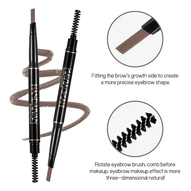 

HANDAIYAN 5 Color Double Ended Eyebrow Pencil Waterproof Long Lasting No Blooming Rotatable Triangle Eye Brow Tatoo Pen Pencil