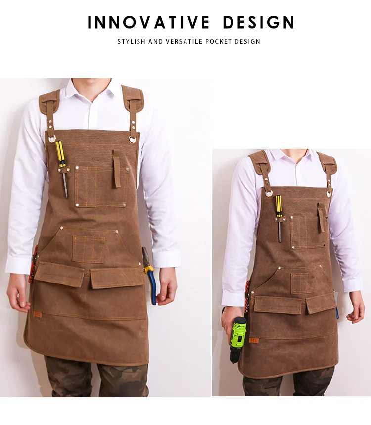 

Unisex Pinafore Canvas Bib Apron Pockets Custom Logo Barber Roasting Cafe Gardening Wood working Uniform Workwear Clothes