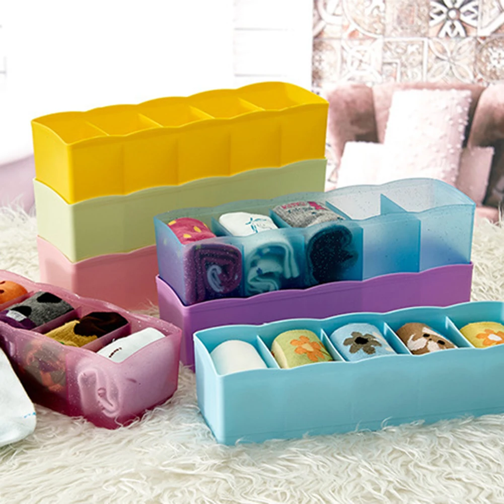 

5 Grids Storage Boxes Bra Organizer Closet Drawer Underwear Ties Socks Shorts Storage Box Home Separated Organizer Grid Box